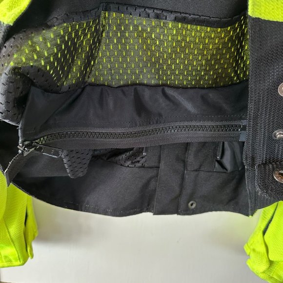 First Gear Mesh Motorcycle Jacket Medium Neon Yellow Armor Elbow Shoulder Back - Picture 13 of 16